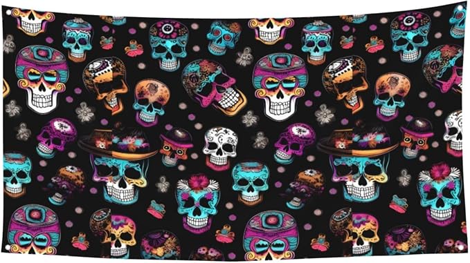 Sugar And Skulls Style Print Birthday Decorations Backdrop Banner Party Decorations Photography Background For Graduation Supplies 6 X 3 Ft - skull sticker