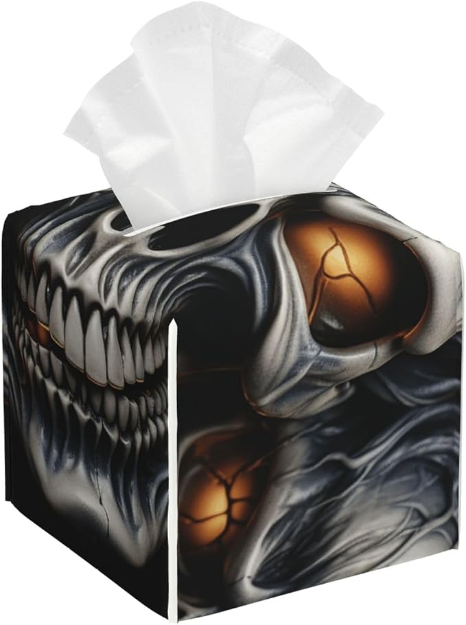 Modern Square Tissue Box Cover Waterproof Leather Decorative Tissue Holder - skull toilet paper