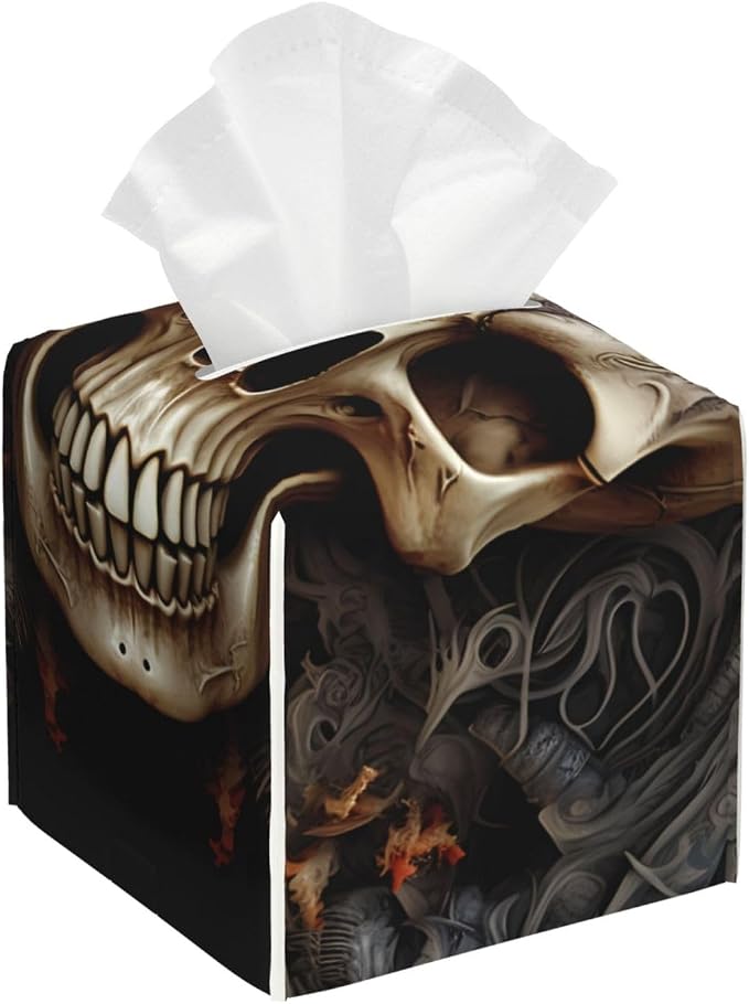 Modern Square Tissue Box Cover Waterproof Leather Decorative Tissue Holder - skull toilet paper