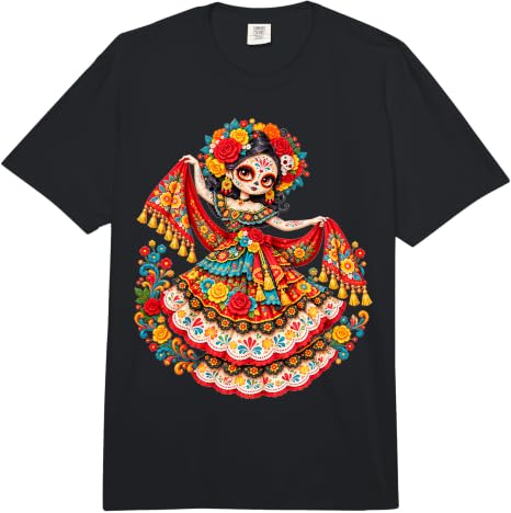 Dia De Los Muertos Sugar Skull Catrina Dead Day Women Girl Comfort Colors Adult Heavyweight T-Shirt - skull tshirt