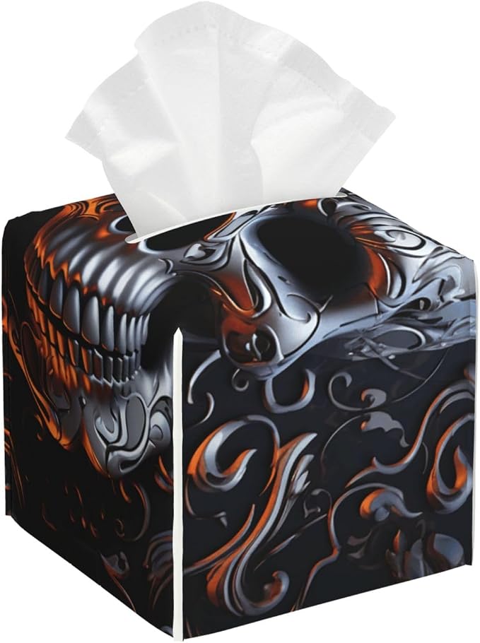 Modern Square Tissue Box Cover Waterproof Leather Decorative Tissue Holder - skull toilet paper