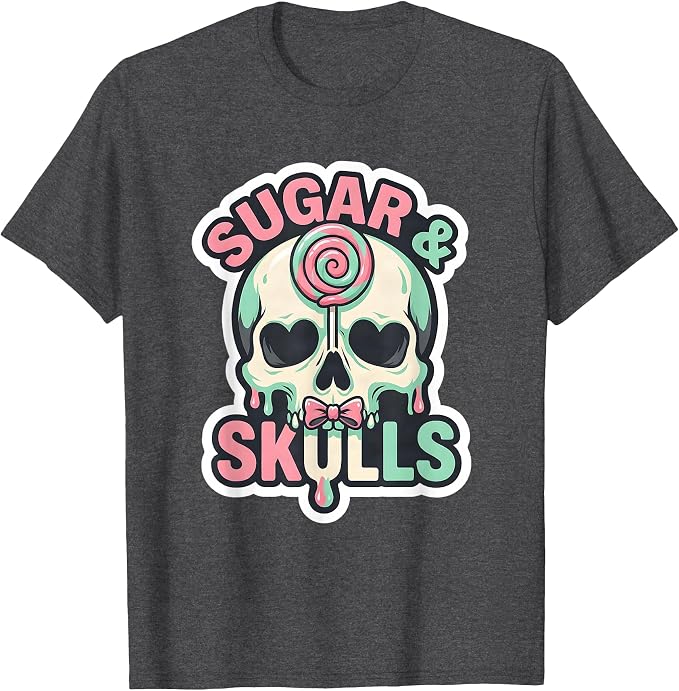 Men's Sugar & Skulls Melting Skull Gothic Halloween Sticker Style T-Shirt - skull tshirt