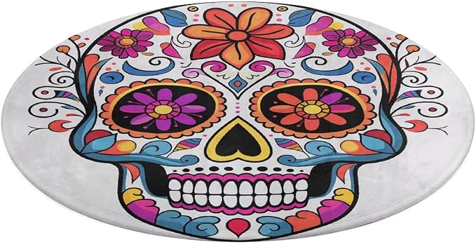 Washable Entryway Area Rug Indoor Door Mat, Sugar Skull - skull floor mat