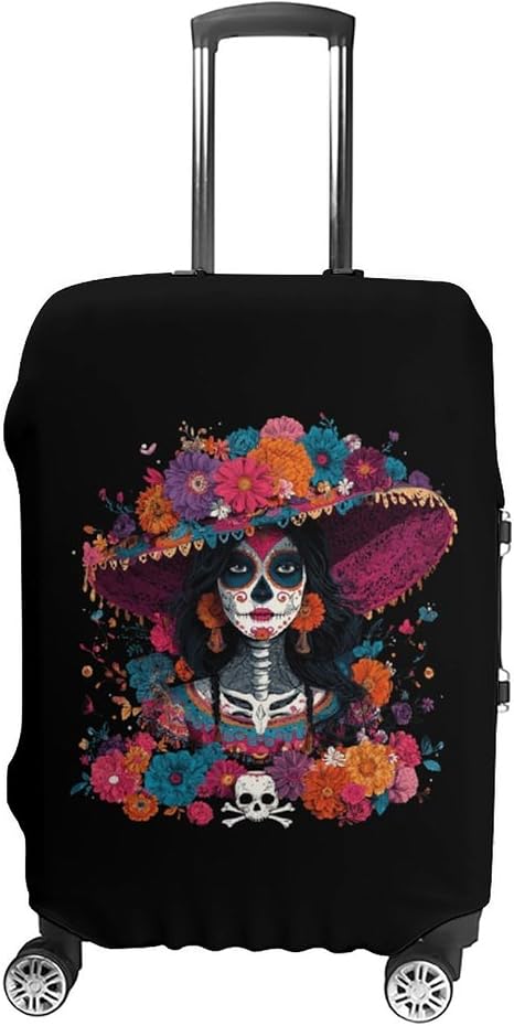 Colorful Sugar Skull Woman Luggage Covers Travel Suitcase Protector M - skull suitcase