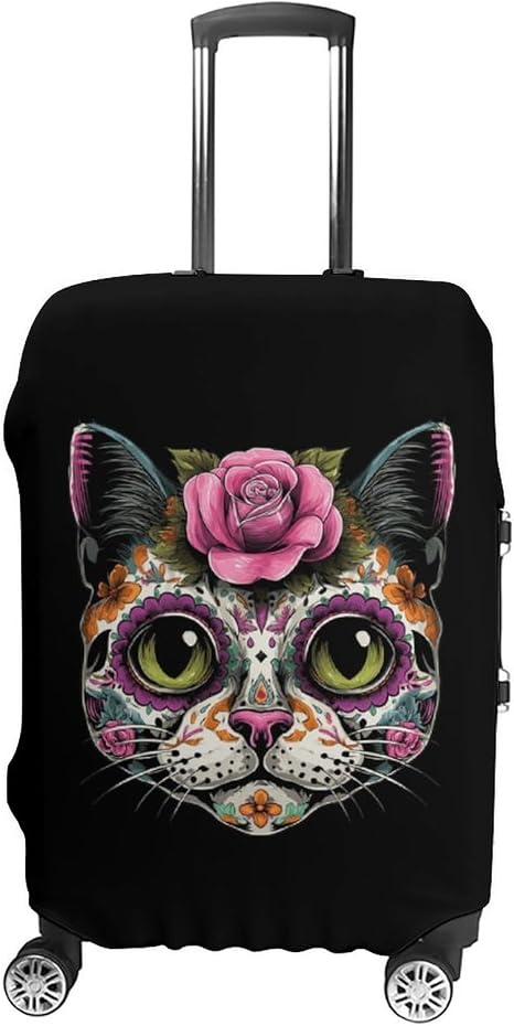 Sugar Skull Cat Luggage Covers Travel Suitcase Protector L - skull suitcase