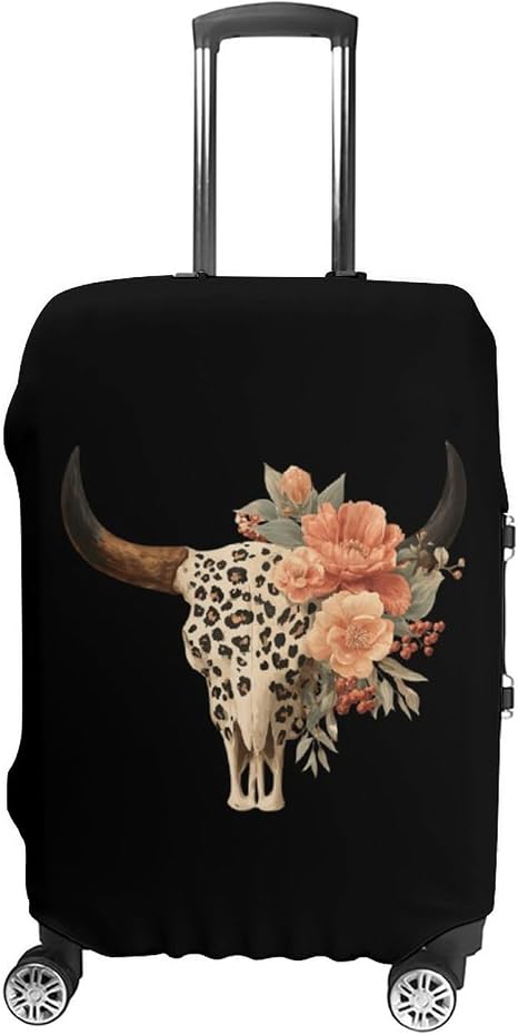 Leopard Print Bull Skull Luggage Covers Travel Suitcase Protector L - skull suitcase