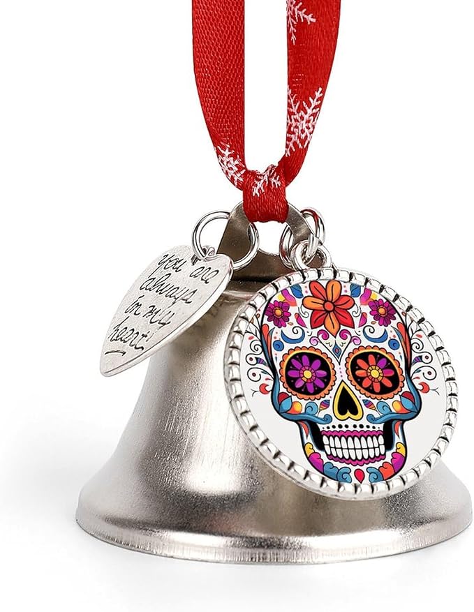 Christmas Jingle Bells with Heart Pendants, Sugar Skull - skull wreath