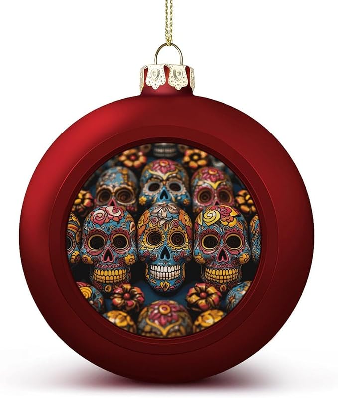 4PCS Christmas Ball Ornaments 1.6 in Shatterproof Christmas Tree Decoration - skull wreath