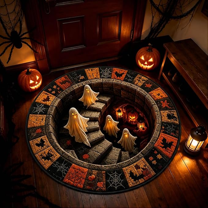 Lmoy 3D Halloween Rug, Novel Ghost and Skull 3D Optical Illusion Rug, Non-Slip Crystal Velvet Horror Decorative mat, Suitable for Halloween Parties and Haunted Houses (Style-DD) - skull carpet