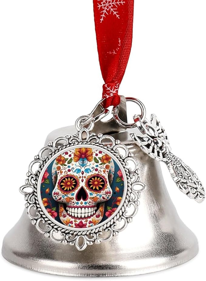 Christmas Bells Decorations Metal Jingle Bells Colorful Sugar Skull - skull wreath