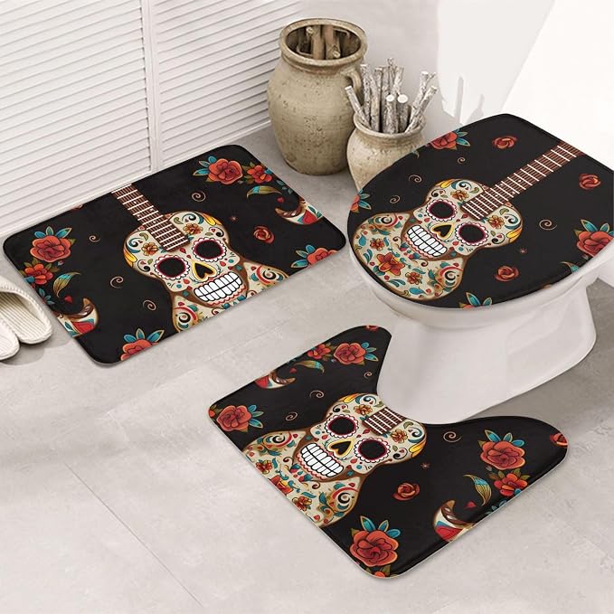 3 Pcs Flannel Bathroom Mat Set U-Shaped Toilet Rug with Non Slip Floor Mat
