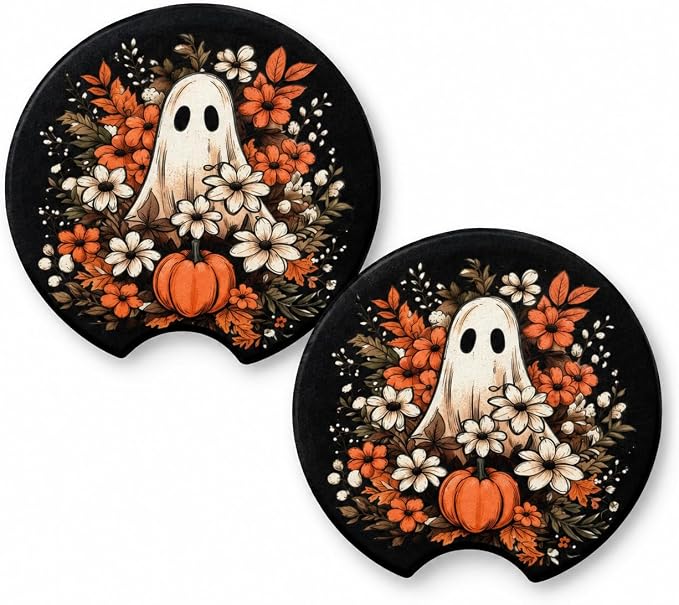 Not Today Luciifer Fall Halloween Ghost Car Coasters (Spooky Blossom) - skull coaster