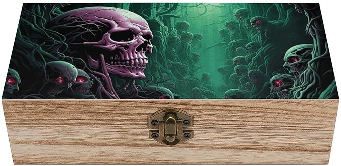 Small Wooden Storage Box with Hinged Lid - 7.9x3.9x2.3 Inch - skull lamp