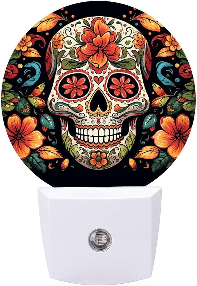 Colorful Sugar Skull Night Light with Auto Dusk to Dawn Sensor