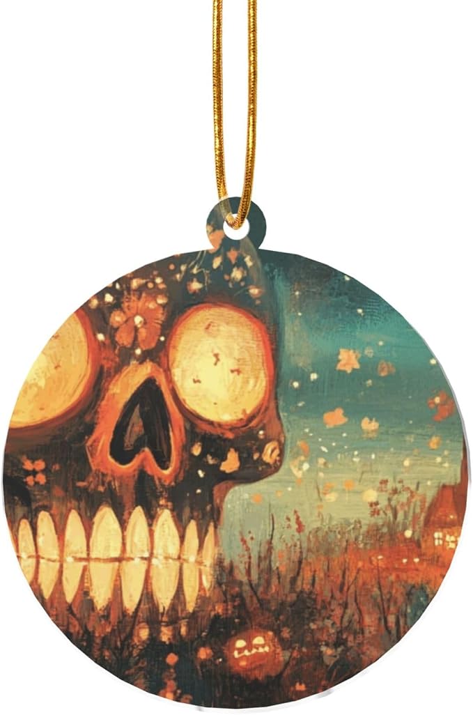 Christmas Tree Wooden Hanging,Halloween Skull,Christmas Tree Decoration for Party Decoration and Xmas Day-Round Shape