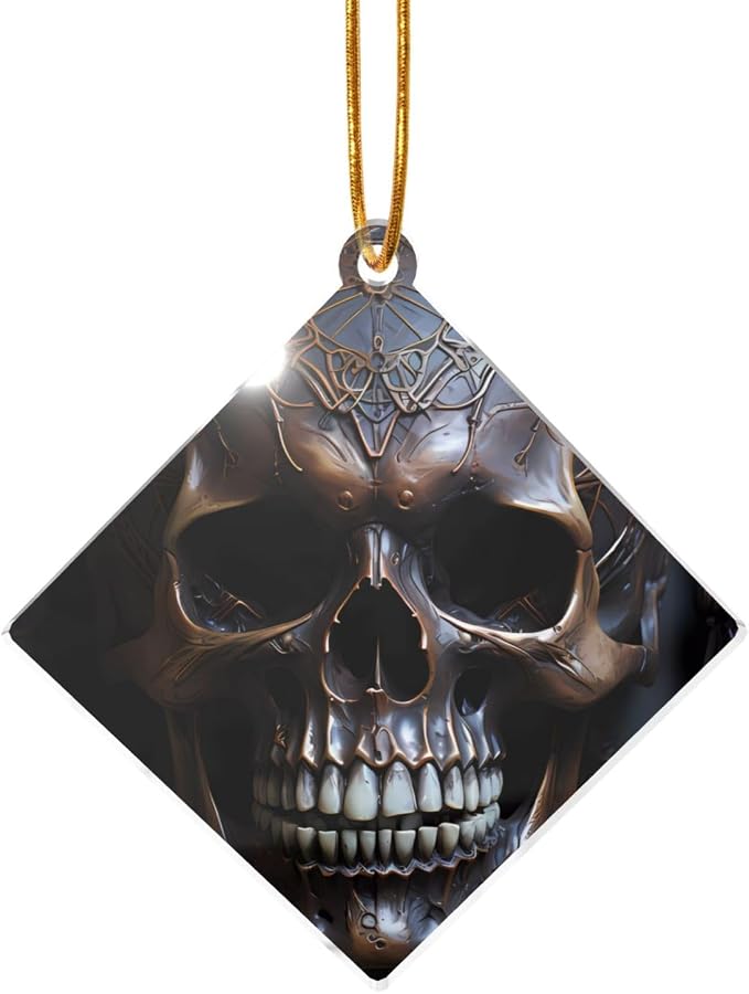 Christmas Tree Wooden Hanging,Copper-Colored Skull,Christmas Tree Decoration for Party Decoration and Xmas Day-Square