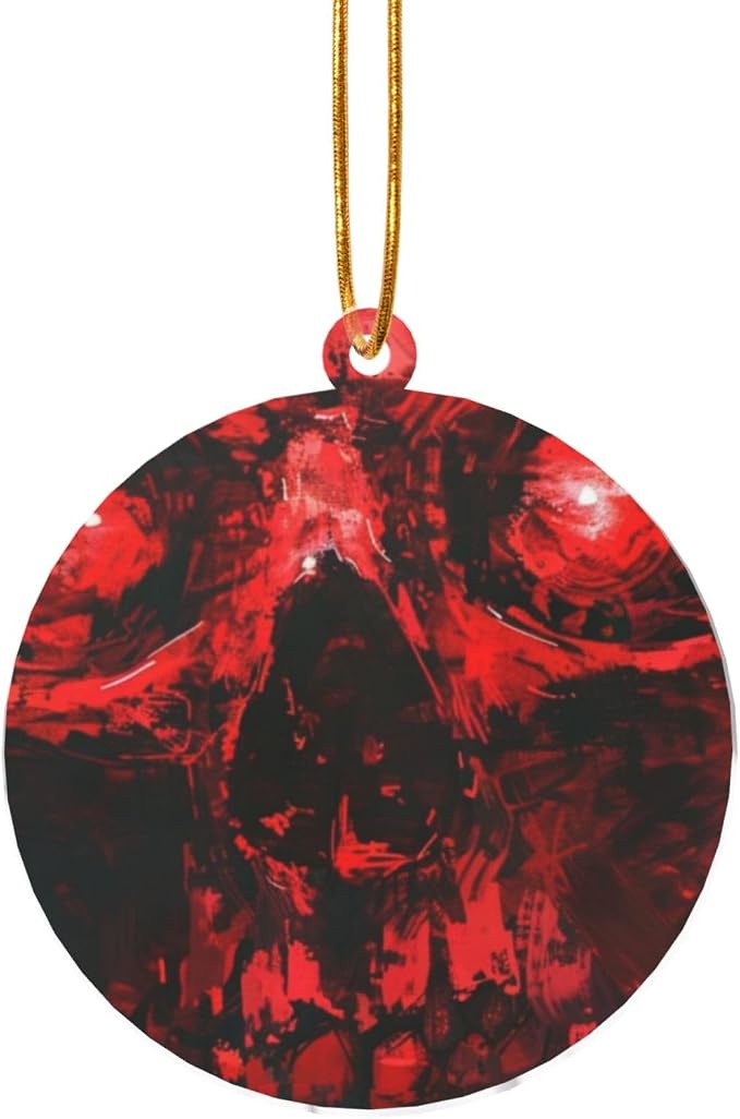 Christmas Tree Wooden Hanging,red Skull Eyes,Christmas Tree Decoration for Party Decoration and Xmas Day-Round Shape