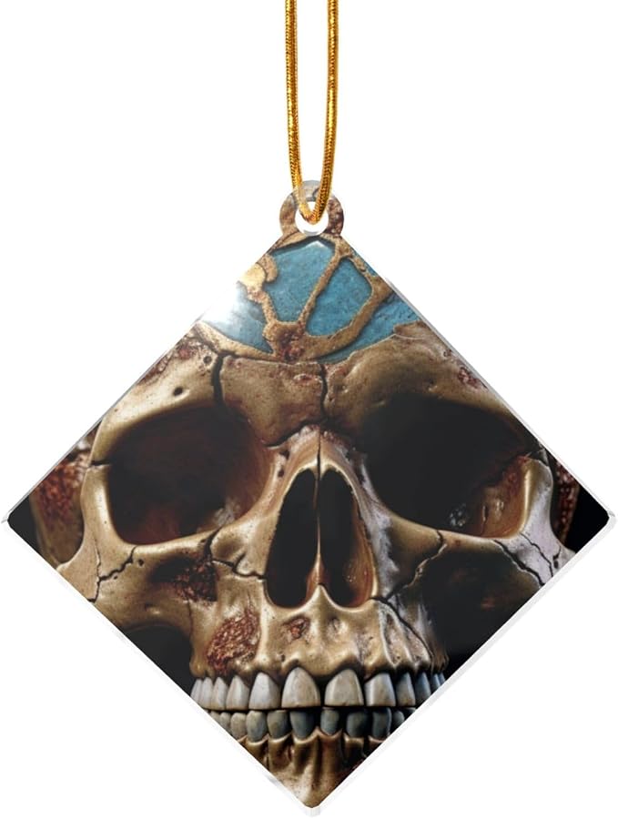Christmas Tree Wooden Hanging,Rock Skull,Christmas Tree Decoration for Party Decoration and Xmas Day-Square