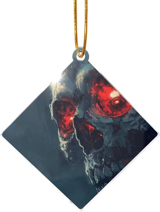 Christmas Tree Wooden Hanging,Skull red Eyes,Christmas Tree Decoration for Party Decoration and Xmas Day-Square