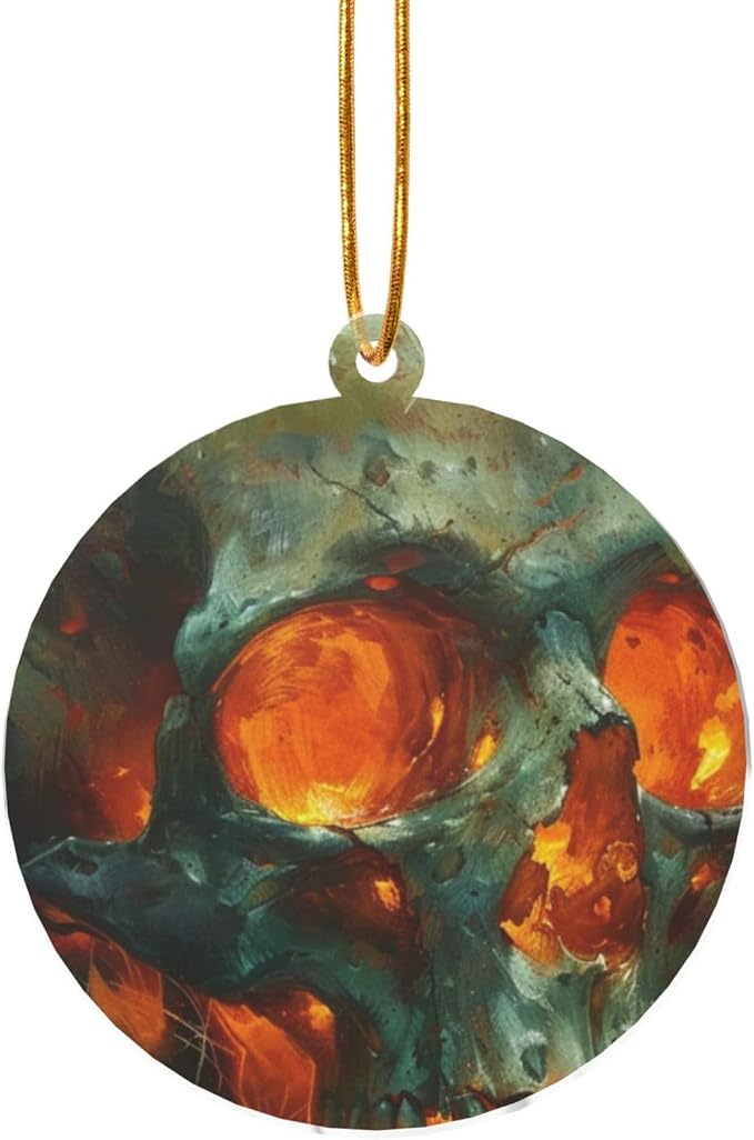 Christmas Tree Wooden Hanging,Halloween Skull,Christmas Tree Decoration for Party Decoration and Xmas Day-Round Shape