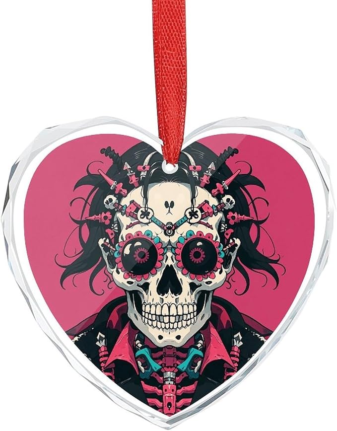 Heart Crystal Glass Pendant Christmas Ornament Rock Brothers Skulls Theme - skull lamp
