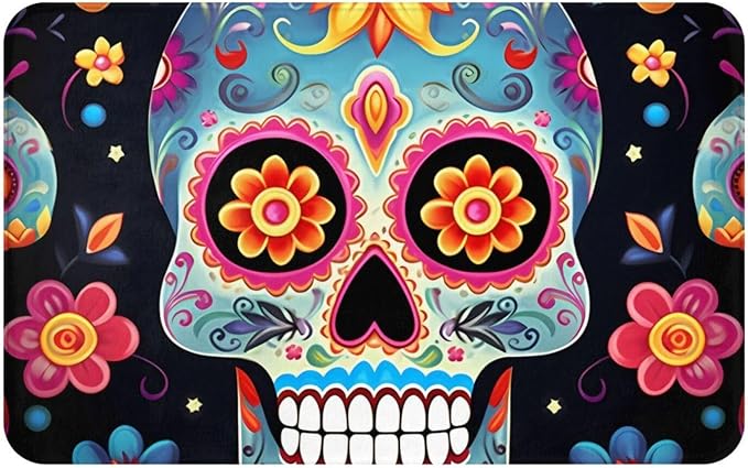 Sugar Skulls Door Mat, Dirt Trapper Welcome Mat