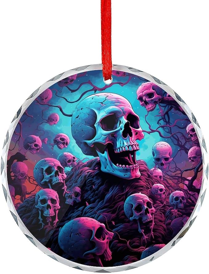Round Crystal Christmas Tree Hanging Ornament Color Skull Pictures