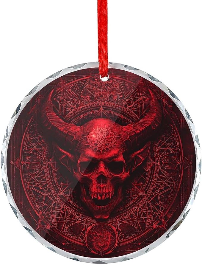 Round Crystal Christmas Tree Hanging Ornament Demon Skull And Horns